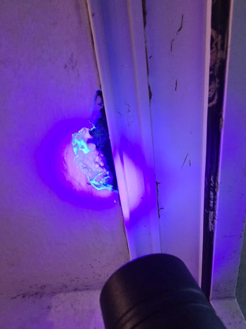 Leckageortung mit UV-Licht an einem Fensteranschluss
